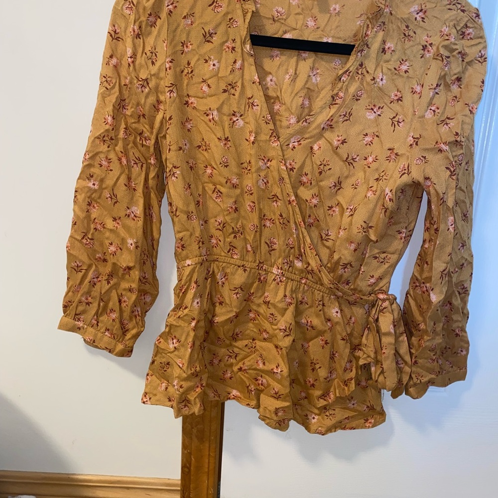 Lucky Brand Brown Wrap Peplum Blouse